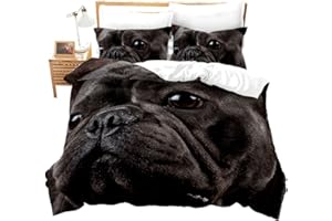 LOUSSIESD Set copripiumino per cani, motivo: bulldog francese, set di biancheria da letto con simpatici animali, colore cioccolato, ragazze, ragazzi, bambini, stampa 3D, 2 pezzi, copripiumino singolo