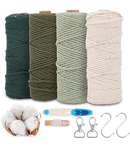 Makramee Garn 3mm X 100m – 3 Farben (Weiß, Hellrosa, Hellgrau), 100% Baumwolle, Für DIY & Deko
