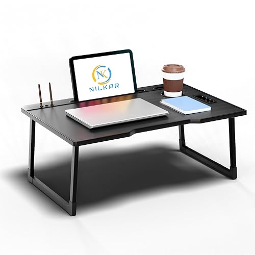 NILKAR Study Table Bed Table Premium Laptop Table/Foldable and Portable Wooden/Writing Desk for Office/Home/School (CTD BLACKS) 