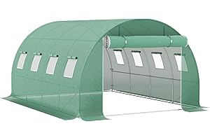Outsunny Bâche de Rechange Serre Tunnel 12 m², bâche 4 x 3 x 2 m PE Anti-UV imperméable 8 fenêtres + Porte Enroulable zippée Vert