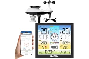 Raddy WF-120C Wi-Fi Stazione meteorologica professionale, Wireless monitor di temperatura e umidità per interni ed esterni con sensore esterno 7 in 1, Pluviometro, Velocità del vento, Indice UV