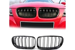 TTCR-II Kompatibel mit BMW E90 Nieren Schwarz Kühlergrill, Kühlergrill Streifen für 3er E90 E91 2009 2010 2011 328i 318i 320i 323i 325i 330i 335i 4D 4-Türer, 2Stk Doppel Slats BMW E91 Nieren Schwarz