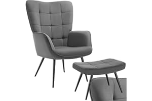 TecTake® Poltrona Imbottita Ergonomica Con Schienale e Braccioli, Camera da Letto, Salotto Moderna - Carico Massimo 150 kg - Con Pouf, Corda Sottile, Antracite/Nero