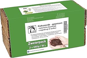 Humusziegel Terreau en Brique d'humus - 18 L de Terre de Coco - 2 x 650g - terreau en Fibre de Coco - Naturel et sans Tourbe - Convient comme Terre de Palmier, Plantes d'intérieur,