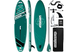Santasup Stand Up Paddle Planche de Surf Sup Gonflable Complet Accessoires Paddle Gonflable Pagaie Réglable, Pompe, Tapis Antidérapant, pour Adultes Pompe, Sac à Dos de Voyage ISUP
