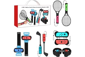 LYCEBELL 10 en 1 Switch Sport Accesorios de Juego, Kit de Accesorios para Juegos Nintendo Switch: Palo de golf para Mario Golf, Raquetas de Tenis/Bádminton, Correas para Piernas de Fútbol, Muñequeras de Baile