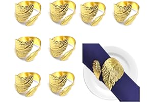 HUEMTNOR 8 Stück Serviettenringe Gold, Serviettenring Metall mit Ausgehöhlten Blumen, Elegante Serviettenschnallen Halter Tischdekoration für Hochzeit, Ostern, Muttertag, Abendessen