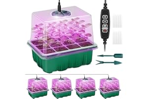 Qoolife Zimmergewächshaus Anzuchtkasten, 4 Stück Mini Gewächshaus Anzucht Set mit erhöhten Deckel, Setzling Starter mit Pflanzenlichter mit vollem