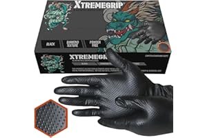 Xtremeauto Nitrile Gloves - Disposable, Diamond Grip Black, Powder-Free & Latex Free - Extra Thick & Strong Rubber for Mechanics (1 Box, Large)