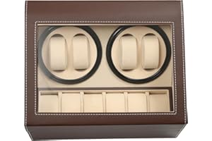 FUROMG Caja de reloj automática para reloj, caja de madera, fibra de carbono, 4 + 6 relojes, Winder, -