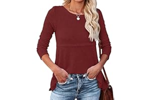 Hanaoops Maglietta a Maniche Lunghe da Donna Felpa a Girocollo Sciolta Top Elegante con Ritaglio Camicia Casual Solida di Base