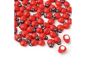 HERZONE Lot de 200 coccinelles porte-bonheur en bois - 12 x 15 mm - Autocollants pour bricolage - Porte-bonheur - Accessoires de bricolage (Coccinelle 12 x 15 mm)