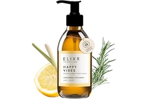 ‎ELIXR ELIXR Happy Vibes Flüssigseife I Handseife Rosmarin Zitronengras I Glasflasche mit Pumpspender 230ml I Zertifizierte Naturkosmetik I Hand Soap