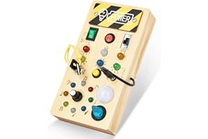 TIAZHAN Tablica Montessori Busy Board, Zabawka Drewniana dla Dzieci od 1 Roku Życia z Włącznikami Swiatła LED, Zabawka Motoryczna, Gra Podróżn dla Chłopcy Dziewczęta I Małe dla Dzieci 1 Rok, 2, 3, 4 Lata