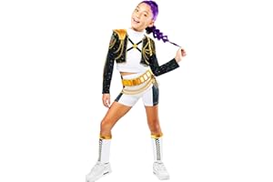 Rubies DISFRAZ KPOP RUMI GOLD HYBRID, para niña, niñas, k-pop- rumi, netflix, Top, chaqueta, pantalones cortos, calentadores, Licencia oficial Netflix, huntrix, carnaval, fiestas y cosplay. TALLA S