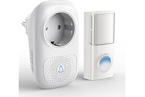 Jeatone Sonnette sans Fil Exterieur Etanche,150M Sonnette de Porte IP55 Étanche Carillon Electronique,58 Mélodies au 4 Niveaux Volumes,Prend en Charge Les Prises de Courant Externes,Blanc