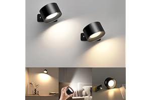 LYSUMURL 2PCS Rechargeable Wall Light Black, 360° Magnetic LED Touch Light,3 Colour Temperatures & Brightness Levels, Type-C, Stick-On Cordless Wall Lamp for Bedroom Hallway – Eye-Friendly, Memory Function