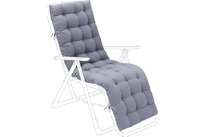 Gardenista Outdoor Patio Sun Lounger Cushion 160x48cm | Water Resistant Garden Recliner Chair Cushion | Thick Sunbed Cushion Replacement Pad with Secure Ties (Grey)