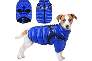 Woiil Wasserdichter Hundemantel, Winter Warme Hundejacke, Hundeweste mit Geschirr, Hunderegenmantel Winddicht, Reflektoren Winterweste, Kaltes Hundemantel für Kleine Mittlere Große Hunde(L Blau)
