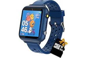 Retysaz Kids Smart Watch 24 Game 10 stories Smart Watch for kids Pedometer Phone Smartwatch for kids Great Gifts To Girls Boys (Blue-M1)…