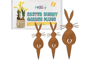 Festicy Decoración rústica de Pascua para jardín I 3 Conejos de Pascua de Metal I Figuras Jardin Exterior I Figura Conejo Decoracion con Aspecto Oxidado I Adornos Jardin Exterior