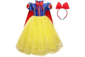 Kosplay Ragazza Vestito da Biancaneve con Mantellina e Cerchietto Costume da Principessa Biancaneve Compleanno Natale Halloween Carnevale Cosplay Festa Vestito Fantasia