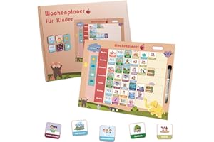 Diko Montessori planer tygodniowy dla dzieci, tablica magnetyczna, planer tygodniowy, 40 x 30 cm, w zestawie 192 magnesy i akcesoria, piktogramy do planowania tygodnia, terminarz ścienny do domu,