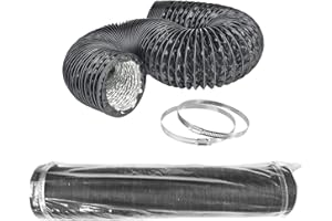 LOOTICH Mocny Kanał Powietrzny Ø102mm Długość 8,0m Czarny Elastyczny Przewód Aluminiowy z PVC z 2 Zaciskami ze Stali Nierdzewnej 4-warstwowy Wąż Wentylacyjny HVAC