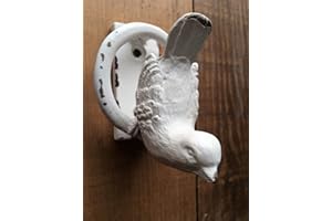 HOMES ON TREND Small Bird Front Door Knocker Ivory White Distressed Cast Iron Vintage Country Shabby Style Decorative Home Accessory