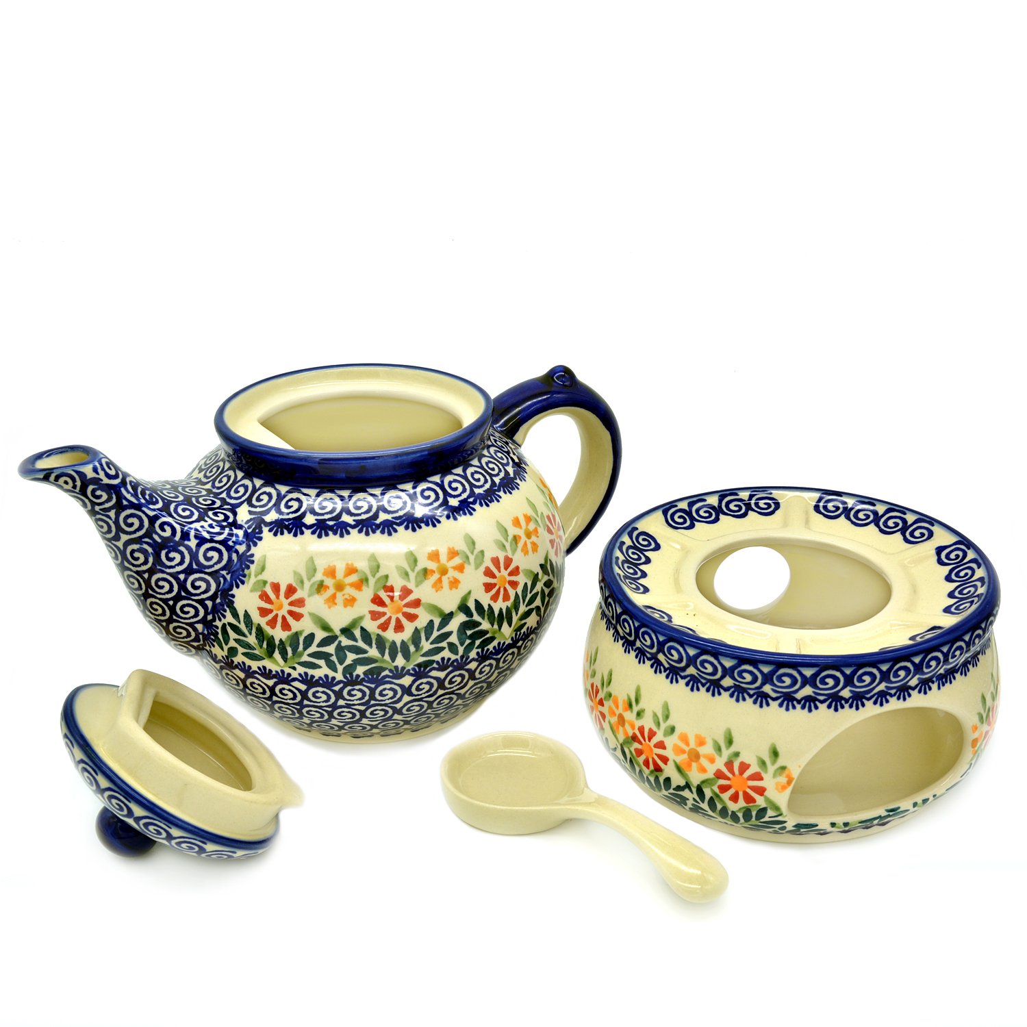 Polish Pottery Teapot approx. 4 to 6 cups, 1.25 litre with Warmer and
