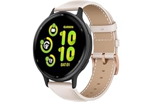 KoGiio Vintage Leder Armband 20mm für Garmin Vivoactive 5/Vivomove Trend/Sport/Venu Sq 2 Music/Sq 2/2 Plus, Herren Damen Ersatz Weich Uhrenarmbänder für Garmin Forerunner 245/645 /245 music-Weiss