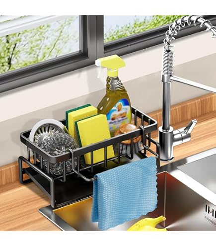 Organizzatore Multifunzionale Per Lavello Cucina - Porta Spugne E Asciugamani In Acciaio Carbonio Nero