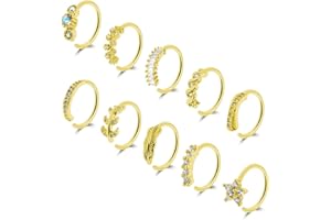 Yolev 10Pcs Nose Rings Hoops Septum Clicker Rhinestones Paved Leaf Feather Hinged Cartilage Tragus Lip Earrings Nose Piercing Hoop for Women(8MM)