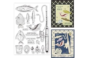 ORIGACH Tampons transparents sur le thème de la pêche pour la fabrication de cartes, canne à pêche et poisson - Tampons transparents en silicone pour bricolage, scrapbooking, journal, album photo,