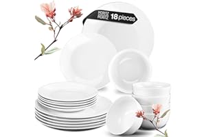 Moritz & Moritz Basic 18-Piece White Dinner Set for 6 People – Modern Porcelain Tableware for 6 – Elegant Crockery Set with Plates & Bowls – Classic Minimalist Dish Set – Microwave & Dishwasher Safe