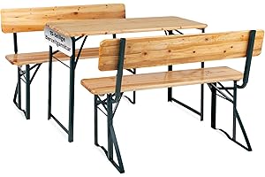 ‎STAGECAPTAIN Stagecaptain BBDL-119 NT Hirschgarten Bierzeltgarnitur mit Lehne für Balkon - 119 cm Länge - Klappbare Festzeltgarnitur 1x Tisch, 2X Bank - Holz Sitzgarnitur - Innen & Außenbereich - Natur