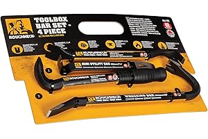 Roughneck ROU64951 Toolbox Bar 4 Piece Set Including: Wrecking Bar (12in), Nail Puller (9in), Floorboard Puller (10¼in) & Mini Utility Bar (7½in)