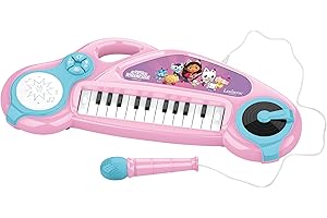 Lexibook, Gabby et la Maison Magique, Piano électronique pour Enfants avec Effets Lumineux, Microphone, Batterie, Haut-Parleur intégré, mélodies de démonstration, Lecteur DJ, Rose/Bleu, K704GDH