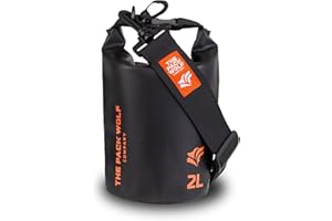 The Pack Wolf Company - Waterproof Dry Bag, Waterproof Backpack with Adjustable Shoulder Strap, Durable Dry Bag for Kayaking, Rafting, Boating and More, Waterproof Bags, 2L, Black/Orange