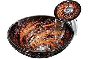 HomeLava Lavabo Vasque en Verre Trempé Marron, avec Robinet Cascade à poser la salle de bain