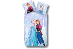 MTOnlinehandel Bettwäsche 135x200, Frozen Kinderbettwäsche Mädchenbettwäsche Eiskönigin Snowflake Prinzessin, 100% Baumwolle, 1x Kissenbezug 80x80 + Bettbezug 135x200 (Anna & ELSA)