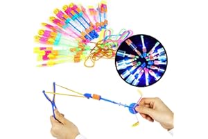Herefun Helicóptero Vuelo Juguete, 15 Piezas Arrow Rocket Copters con Luz LED con Elástico Elastic Powered Sling Shot Heli, Regalo Divertido y Elástico