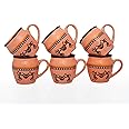 The Great Indian Bazaar Handmade Traditional Kulhar Kulhad Chai Tea Coffee Cup Cantaritos Set of 6 Glazed Earthware Shiny Finish Clay Terracotta Craft Studios Pottery Brown Cup Set, UKCUPSET7