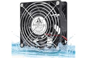 GDSTIME 12V Cooling Fan IP67 120mm Case Fan 2Pin 120mm x 38mm Waterproof Dual Ball Bearing 3000 RPM for Cabinet Monitoring equipment Solar inverter Refrigerator Fish Tank Cooling or Ventilation