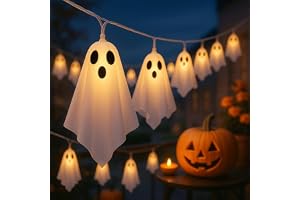 CNMTCCO Halloween spökljusslingor, 10 LED hängande spöklampor med 8 belysningslägen, batteridrivna halloween fönsterdekoratio