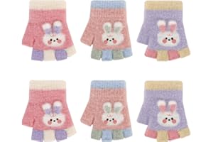 QKURT 3 Pairs Kid's Half Finger Gloves, Children's Fingerless Knitted Gloves Boys Magic Gloves Stretchy Gloves Girl Winter Thermal Gloves Soft Warm Gloves Aged 1 to 3 Years