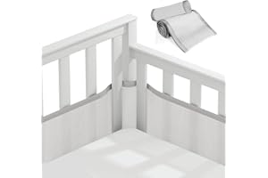 Vicloon Paracolpi Lettino, 2 Pezzi Paraurti Cot Morbida e Traspirante, Paracolpi per Lettino con 10 Cinghia Fissa, Lavabile, Grigio, 340cm x 30cm + 160cm x 30cm