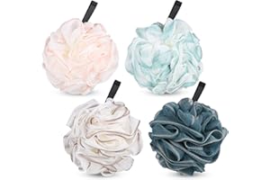 DIQC loofahs Set of 4,Shower Puff for Women and Men,Soft Body Scrubber Bath Sponge Scrunchie Mesh Pouf Bathroom Sponge Skin Exfoliating