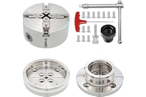 DEEFIINE 4 Inch Wood Lathe Chuck Set 1" x 8 tpi Thread & 3/4" x16TPI Adapter, Nickel Plated Self Centering 4 Jaw Wood Turning Chuck Set (2PCS Jaws)