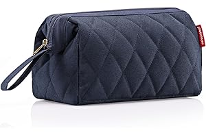 reisenthel Travelcosmetic – mocna, wytrzymała i praktyczna podróżna kosmetyczka, pasek na rękę, wodoodporny materiał, Couleur: romb, kolor półzłoty, Rhombus Midnight Gold, 26 x 18 x 13,5, Nowoczesny